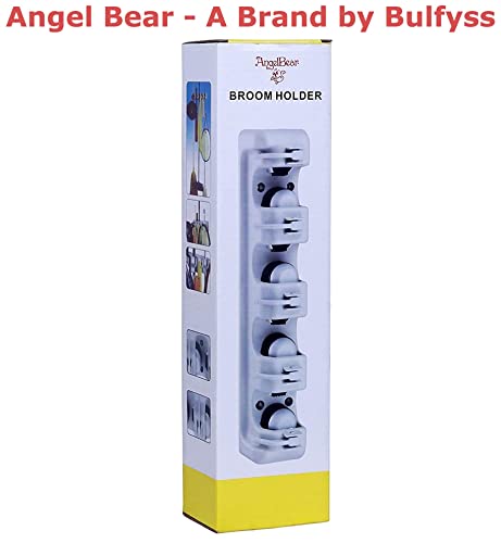 Angel Bear Mop Holder and Broom Holder, 4 Slot Position with 5 Hooks Brooms Holder Wall Mounted Holder