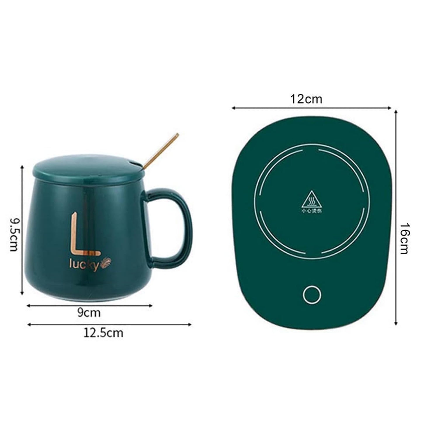 DAYANIDHI Ceramic Mug with Electronic Warmer | Tea Cup and Instant heater Set | Coffee Mug and Warmer Set | Beverage Mug with Lid and Spoon | Elegant Design Mug and Warmer for Tea Coffee Water (Multi)