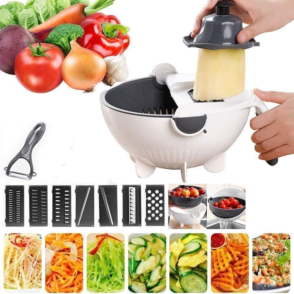 Swadish Basket- 7 in 1 Multifuctional Rotate Vegetable Cutter with Drain Basket