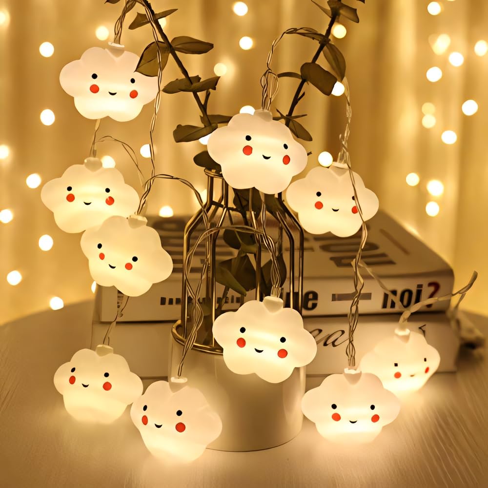 One94Store Smiling Cute Cloud String Fairy Light 14 LED 3 Meter Baby Night Light Cloud Light,Cute Kids Night Lights for Bedroom Decor,Night Light for Kids Room Decoration (Warm White, Plug-in)