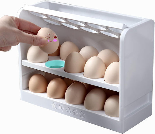 HomeCloud 30 Grid Egg Holder for Refrigerator 3-Layer Flip Egg Storage Container for Refrigerator Door Plastic Reusable Versatile Large Capacity Egg Organizer for Refrigerator (White.)