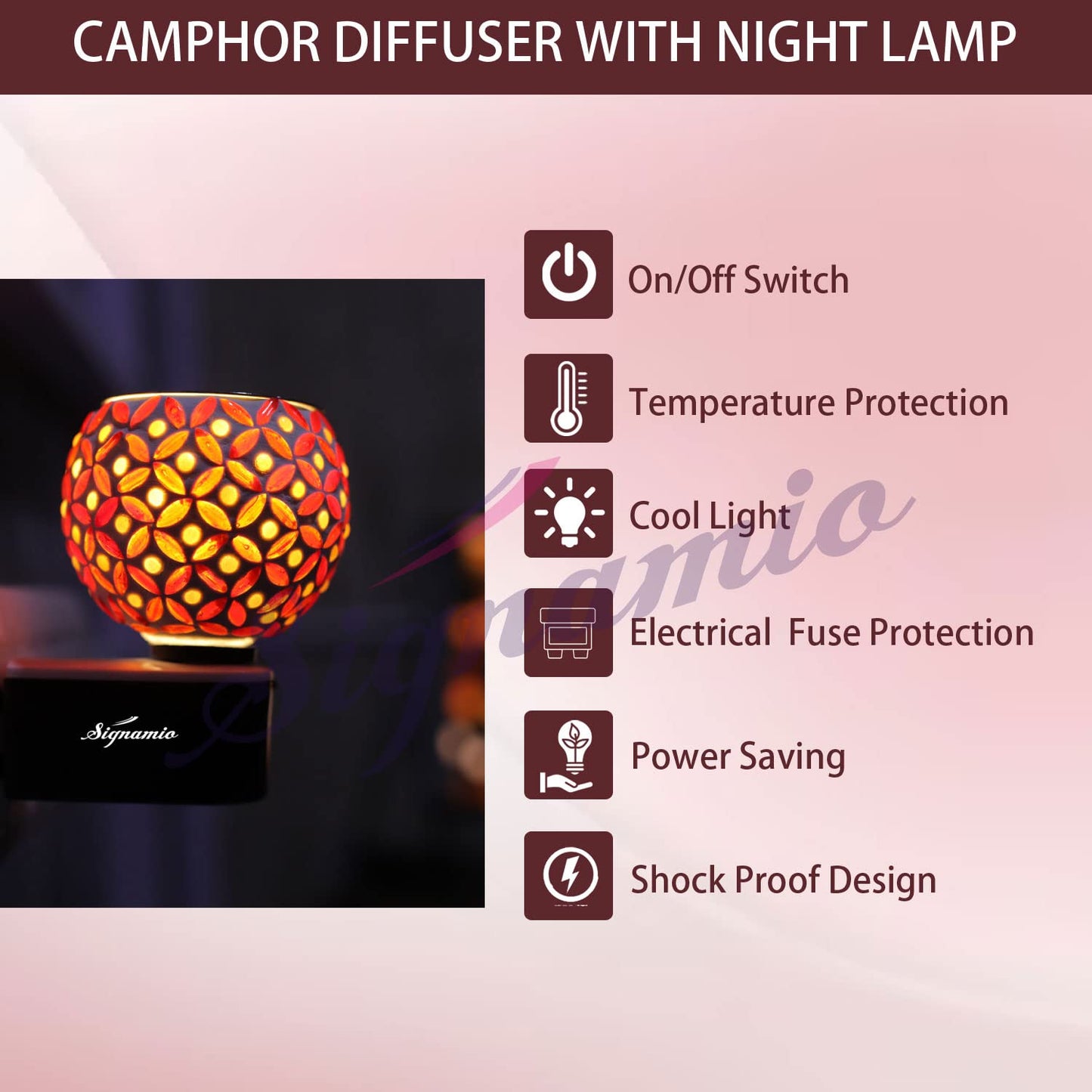 Signamio Multipurpose Night lamp kapoor dani electrical machine/Incense-aroma Burner/camphor diffuser steel ceramic for Puja - DN-12 -Pack 1(Round)