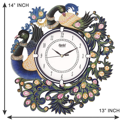 CIRCADIAN Peacock Design Wooden Wall Clock for Home Living Room Hall Office Stylish (Blue || 13X14 in) Analog