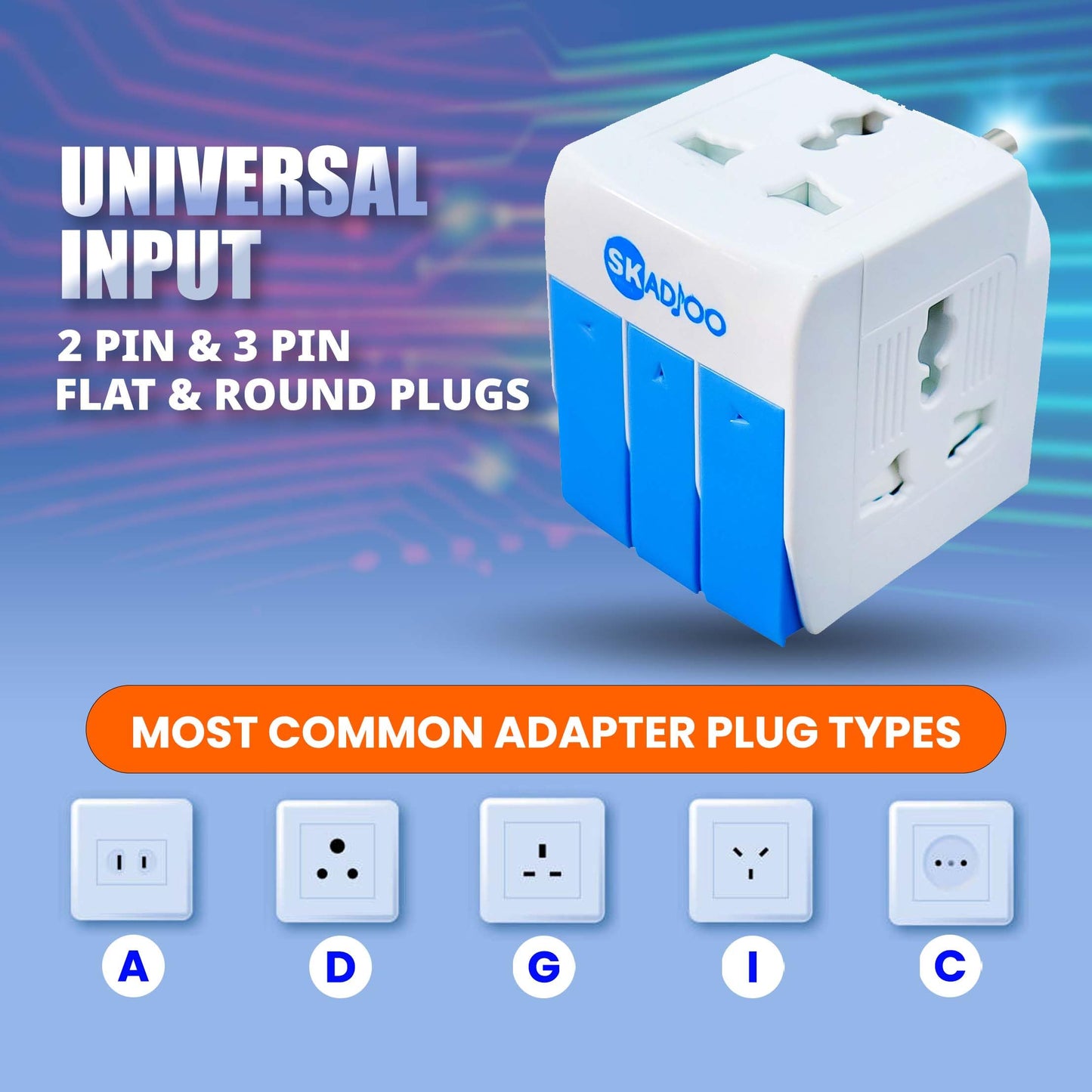 SKADIOO multiplug | Three pin Plug Socket | 3-in-1 Universal Travel Adapter Multi-Plug with Individual Switch Socket with Individual Switch Spike Buster Fuse Protected