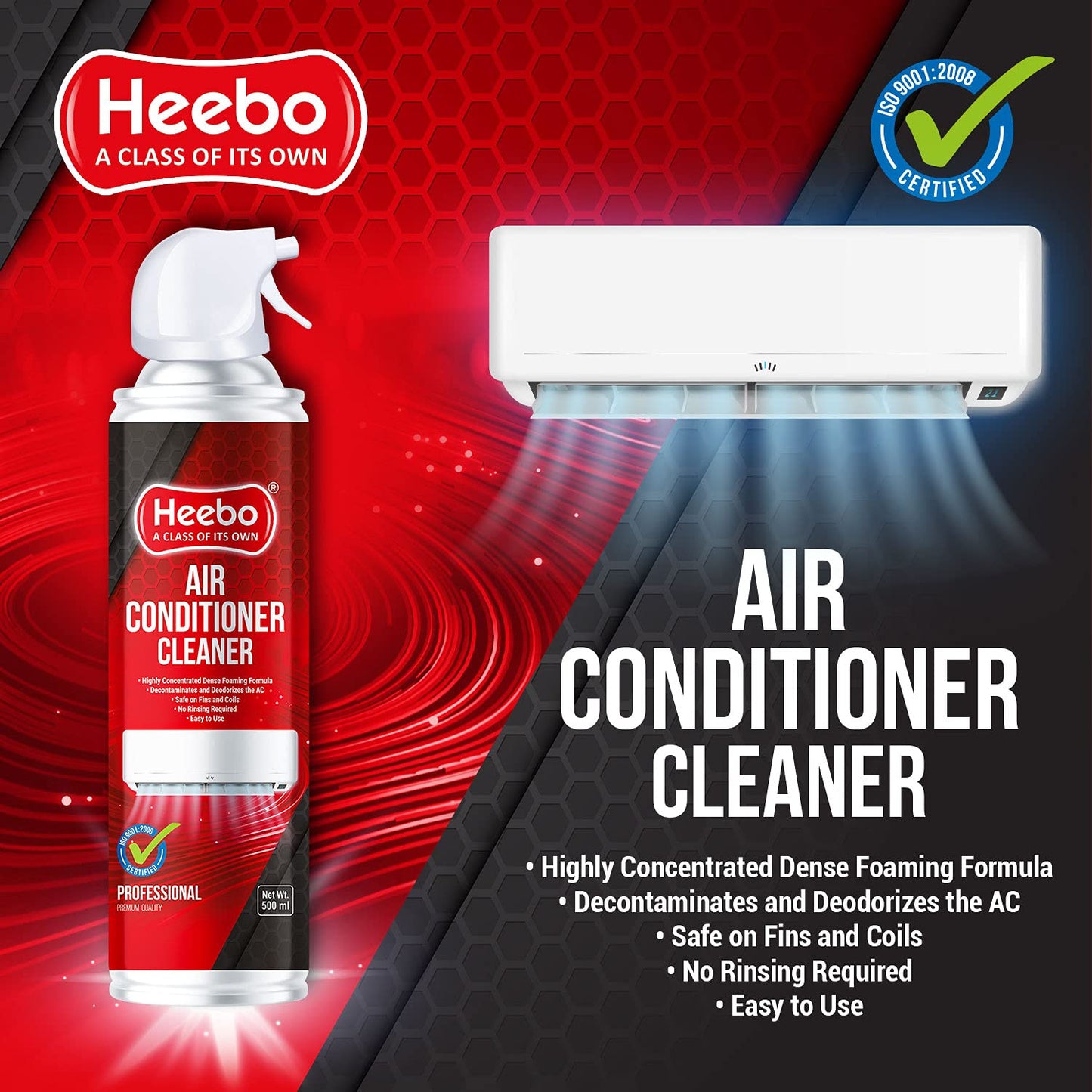 Heebo Air Conditioning Cleaner & Disinfectant 500 ml - Pack 1 | Ac Duct Cleaner Spray | Decontaminates and Deodorizes The Ac | Split Ac Coil Cleaner | Ac Vent Cleaner | Ac Cleaner Spray | Foam Based