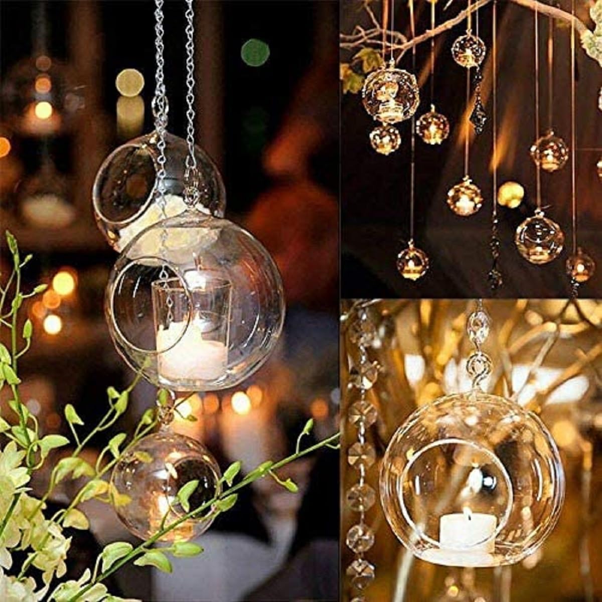 CRAFTFRY Glass Hanging Planter Tea Light Candle Holder for Party, Home Decor, Wedding, Living Room Pack of (2)