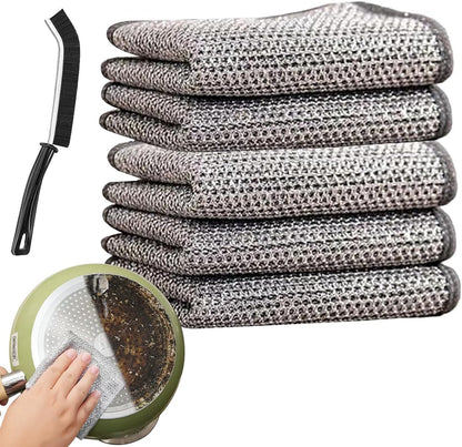 TCCO 3 Pack Non-Scratch Wire Dishcloth & Gaps Cleaning Brush, Multipurpose Wire Dishwashing Rags for Wet and Dry, Easy Rinsing, Reusable, Wire Cleaning Cloth for Kitchen, Sinks, Pots, Pans