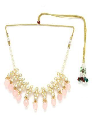 Karatcart Gold Plated Pink Tumble and Pearl Studded Kundan Necklace Set