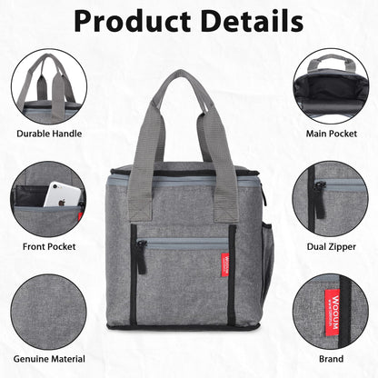 Wooum Water Resistance Lunch Bag, Tiffin Bag, Travel Lunch Pouch, Food Storage Bag with Handle for Office, College, School, Picnic, Camping, Tiffin Box - Suitable for Unisex Adults and Children