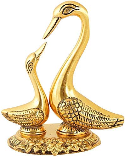 CraftVatika Pair of Kissing Duck Decorative Showpiece Metal Swan Set Statue for Home Table Office Desk Decoration-Gift for him her Couple Anniversary Birthday Valentine, 5x4.5x3 in, Gold (1) swan